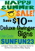 $10 Off Deluxe Swinger Signs This Week Coupon Limited Time