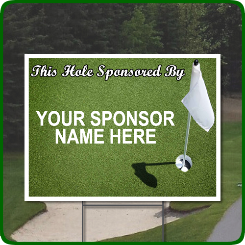 Golf Hole Sponsor Sign Full Color with Golf Green and Pin Image
