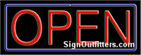 Open with Blue Border Neon Sign - Regular Design