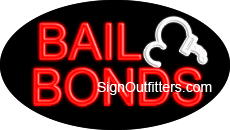Bail Bonds Neon Sign with Handcuff Graphic - Flashing Design