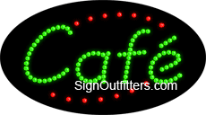 Cafe in Green Font LED Sign - Flashing Design