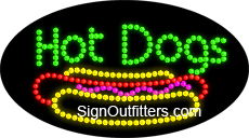 Hot Dogs with Hot Dog Graphic LED Sign - Flashing Design