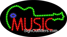 Music with Guitar Graphic LED Sign - Flashing Design
