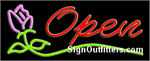 Open in Script Font with Rose Graphic Neon Sign - Regular Design