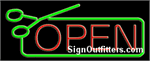 Open with Green Border Neon Sign - Regular Design