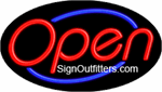 Open with Blue Border Neon Sign - Flashing Design