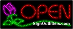 Open in Caps with Rose Graphic LED Sign - Regular Design