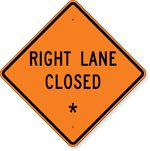 Right Lane Closed with Custom Text 36 x 36
