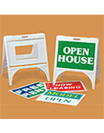 Portable a-frame sign. Available blank, pre-designed or as a custom sign. Call us with you custom needs.