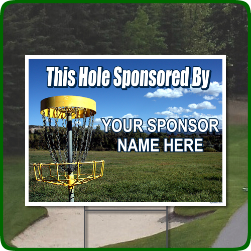 Disc Golf Hole Sponsor Sign Full Color with Basket Image