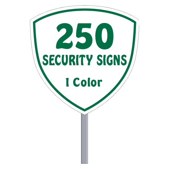 Security Yard Signs Shield Shape 1 Color (250 Per Box)
