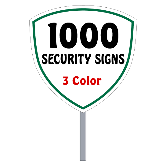 Security Yard Signs Shield Shape 3 Color (1000 Per Box)