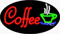 Coffee with Mug Graphic Neon Sign - Oval Design