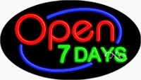 Open 7 Days Neon Sign - Oval Design