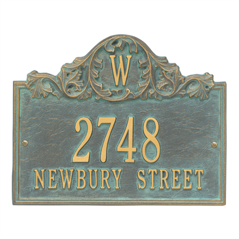Acanthus Monogram Standard Address Wall Plaque - 2 Lines - Bronze Verdigris