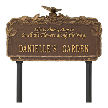 Butterfly Rose Garden Quote Personalized Lawn Plaque - Bronze / Gold