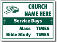 One Color Church Yard Sign Template. Shown Dark Green on White