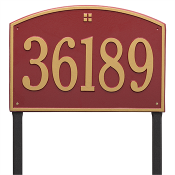 Cape Charles Estate Address Plaque Lawn Sign - One Line - Red / Gold