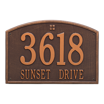 Cape Charles Estate Address Plaque Wall Sign - Two Line - Antique Copper