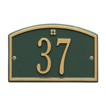 Cape Charles Petite Address Plaque Wall Sign - One Line - Green / Gold