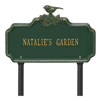 Chickadee Ivy Garden 1-Line Personalized Lawn Plaque - Green / Gold
