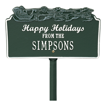 Happy Holidays with Sleigh Standard Lawn Plaque - Green / White