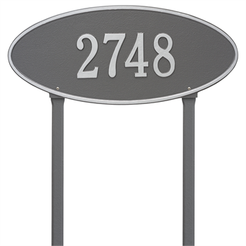 Madison Oval Estate Address Plaque Lawn Sign - One Line - Pewter / Silver