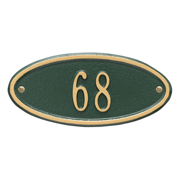 Madison Oval Petite Address Plaque Wall Sign - One Line - Green / Gold