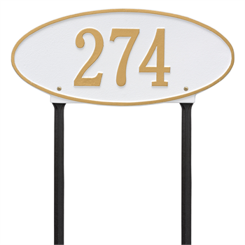 Madison Oval Standard Address Plaque Lawn Sign - One Line - White / Gold