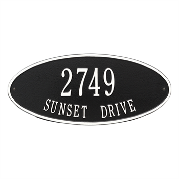 Oval Standard Address Plaque Wall Sign - Two Line - Black / White