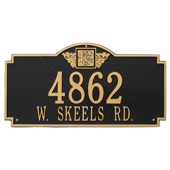 Monogram Estate Address Plaque Wall Sign - Two Line - Black / Gold