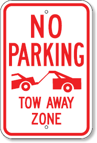 No Parking Tow Away Zone with Tow Truck Symbol