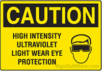 Caution High Intensity UV Light Wear Eye Protection