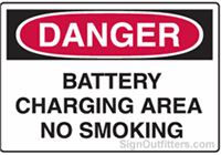 OSHA Danger Sign - Battery Charging Area No Smoking