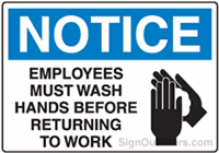 Notice Employees Must Wash Hands Before Returning To Work