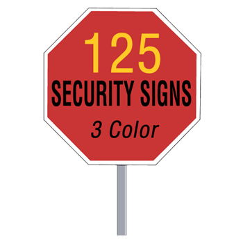 Security Yard Signs - Octagon Shape 3 Color (125 Per Box)