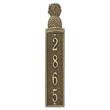 Pineapple Welcome Vertical Wall Plaque - Standard - Antique Brass