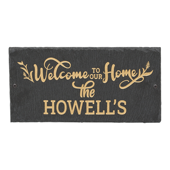 Welcome to our Home Personalized Etched Wall Slate Sign - Gold