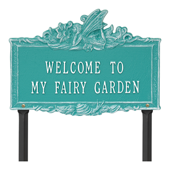 Welcome to My Fairy Garden Lawn Plaque - Teal / White
