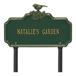 Chickadee Ivy Garden 1-Line Personalized Lawn Plaque - Green / Gold