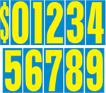 Easy to use Yellow and Blue removeable number kits for windshields.