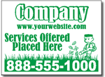Lawn Care Yard Sign shown emerald green on white.