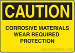 Caution Corrosive Materials Wear Required Protection