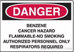 OSHA Danger Sign - Benzene Cancer Hazard Respirators Required