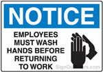 Notice Employees Must Wash Hands Before Returning To Work