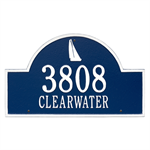 Sailboat Arch Estate Address Plaque - Two Line - Blue / White