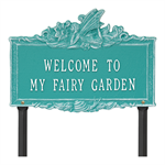 Welcome to My Fairy Garden Lawn Plaque - Teal / White